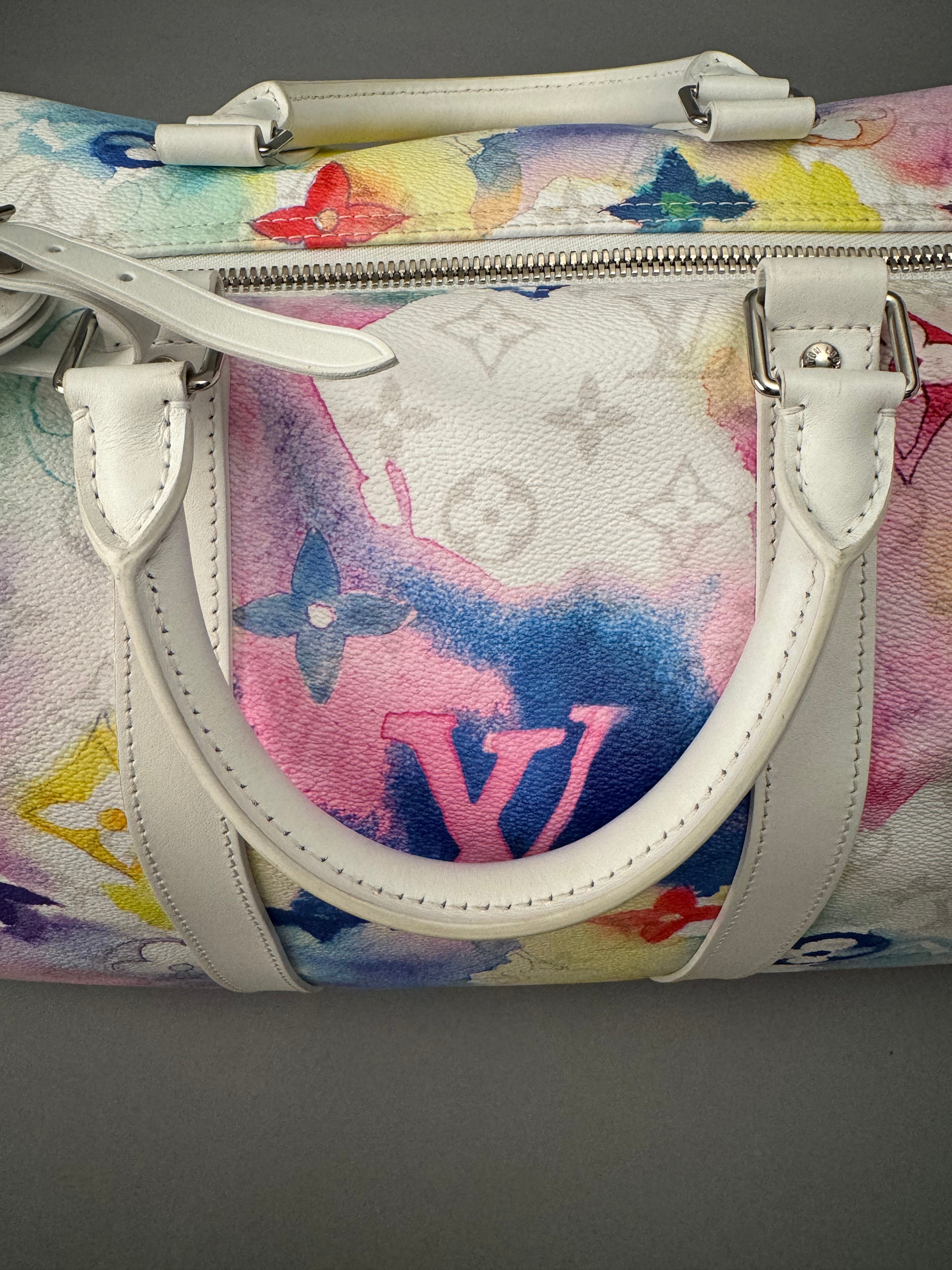 10204 Authentic Pre-Loved Louis Vuitton Keepall Bandouliere Bag Limited Edition Monogram Watercolor Canvas Size 50