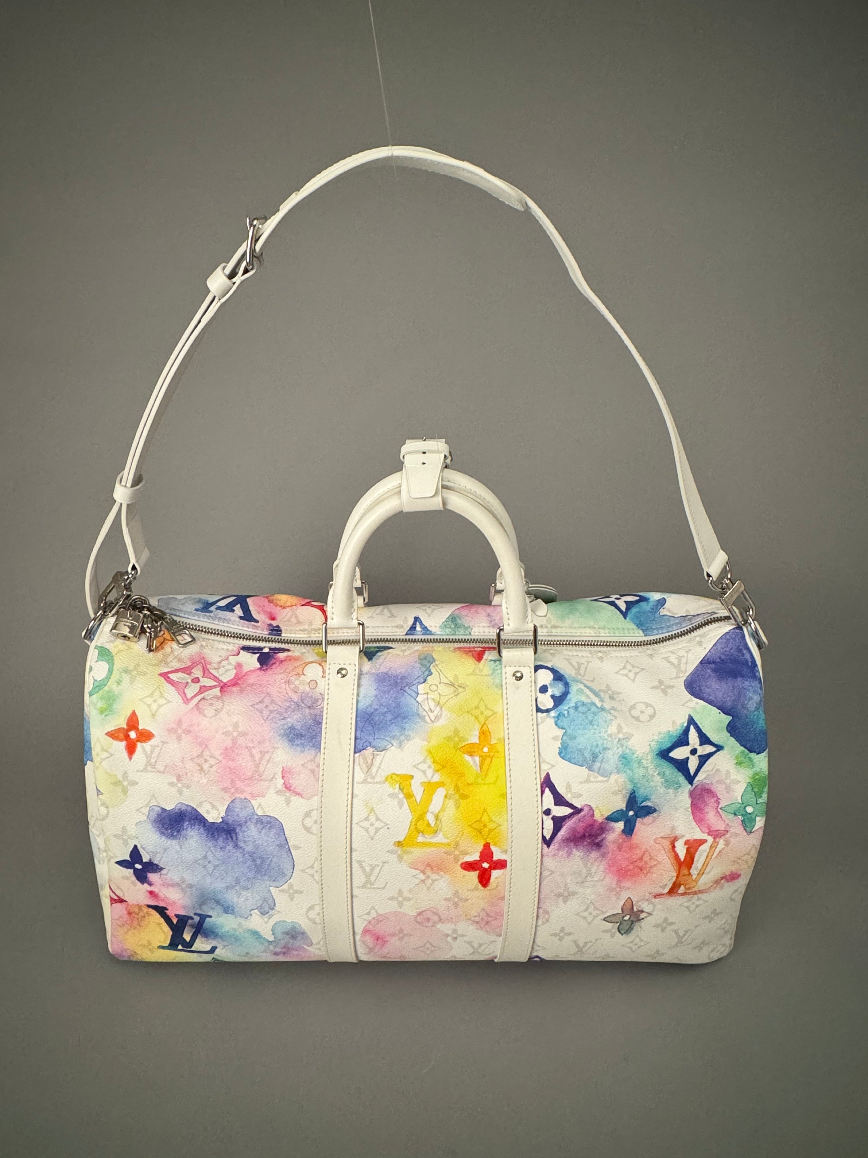 10204 Authentic Pre-Loved Louis Vuitton Keepall Bandouliere Bag Limited Edition Monogram Watercolor Canvas Size 50