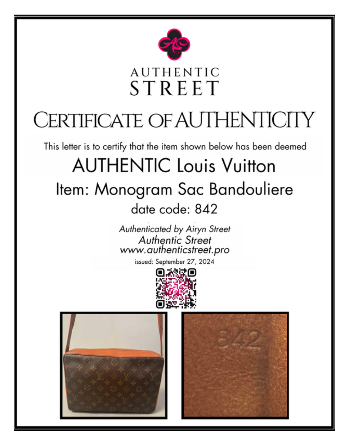 10272 Authentic Pre-loved Louis Vuitton
Sac Bandouliere Crossbody in Monogram Canvas