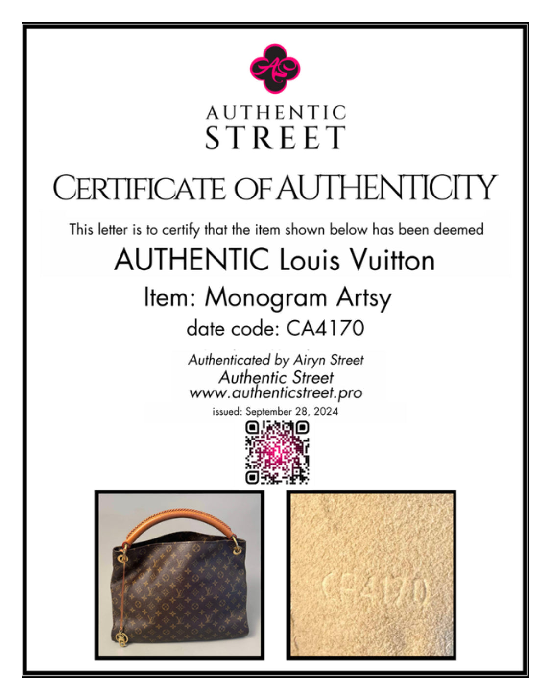 10175 Authentic Pre-loved Louis Vuitton Artsy MM in Monogram Canvas