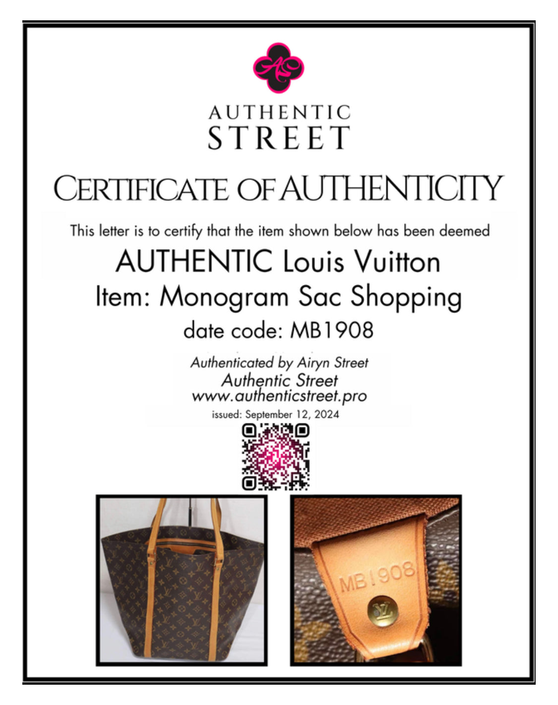 10072 Authentic Pre-loved Louis Vuitton Sac Shopping in Monogram Canvas